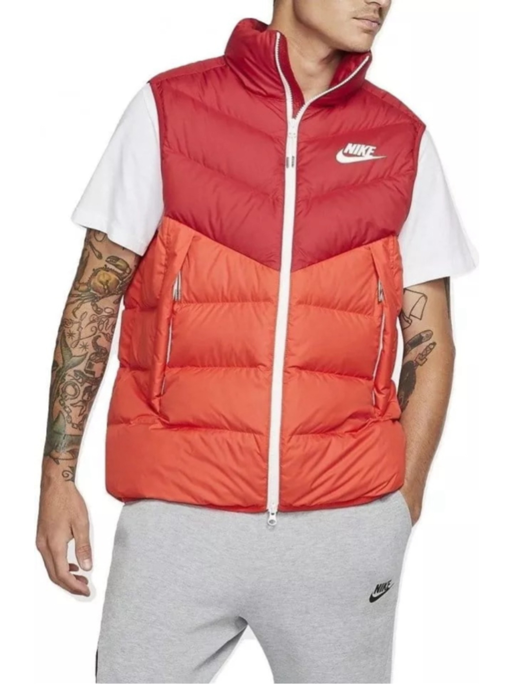 Nike Men's Down Fill Windrunner Habanero Red Full Zip Puffer Vest medium